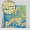Európa térkép, vászonkép domborzati sötétkék