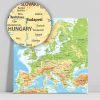 Európa térkép, vászonkép domborzati világoskék