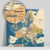Európa térkép, vászonkép országok kék