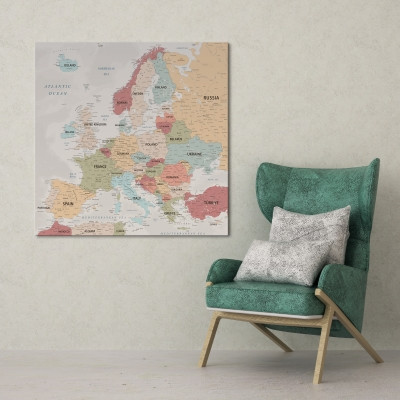 Európa térkép, vászonkép országok színes