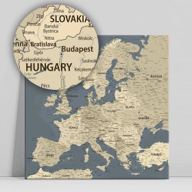 Európa térkép, vászonkép országok szürke