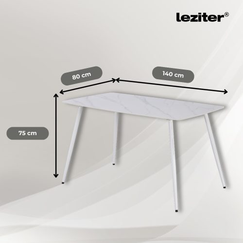 Bora 140 cm szögletes szinterezett kő étkezőasztal fehér