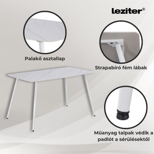 Bora 140 cm szögletes szinterezett kő étkezőasztal fehér
