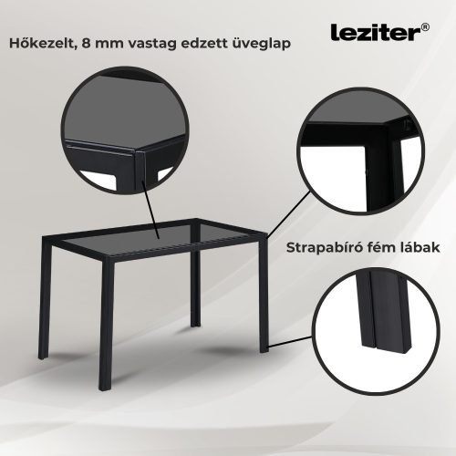 Clara 120 cm szögletes üveg étkezőasztal fekete