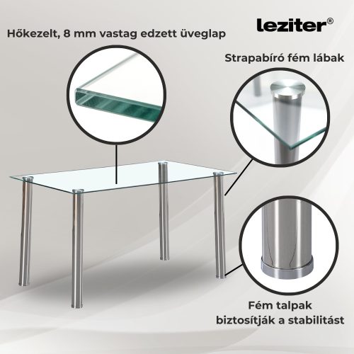 Berna 120 cm szögletes üveg étkezőasztal transparent