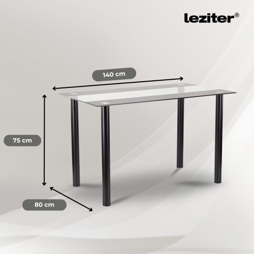 Riona 140 cm szögletes üveg étkezőasztal fekete