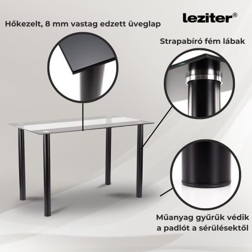 Riona 140 cm szögletes üveg étkezőasztal fekete