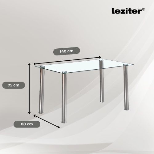 Berna 140 cm szögletes üveg étkezőasztal transparent