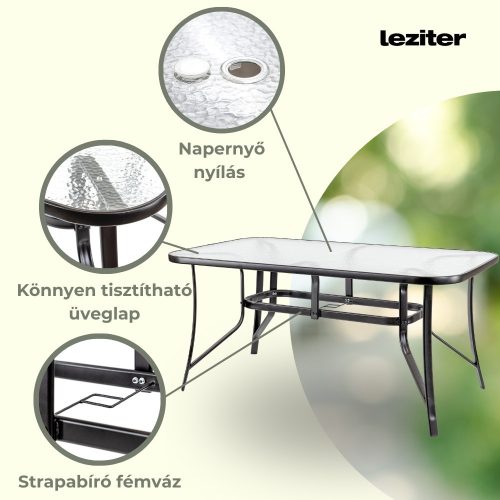 Canillo fémvázas üveg kerti asztal fekete
